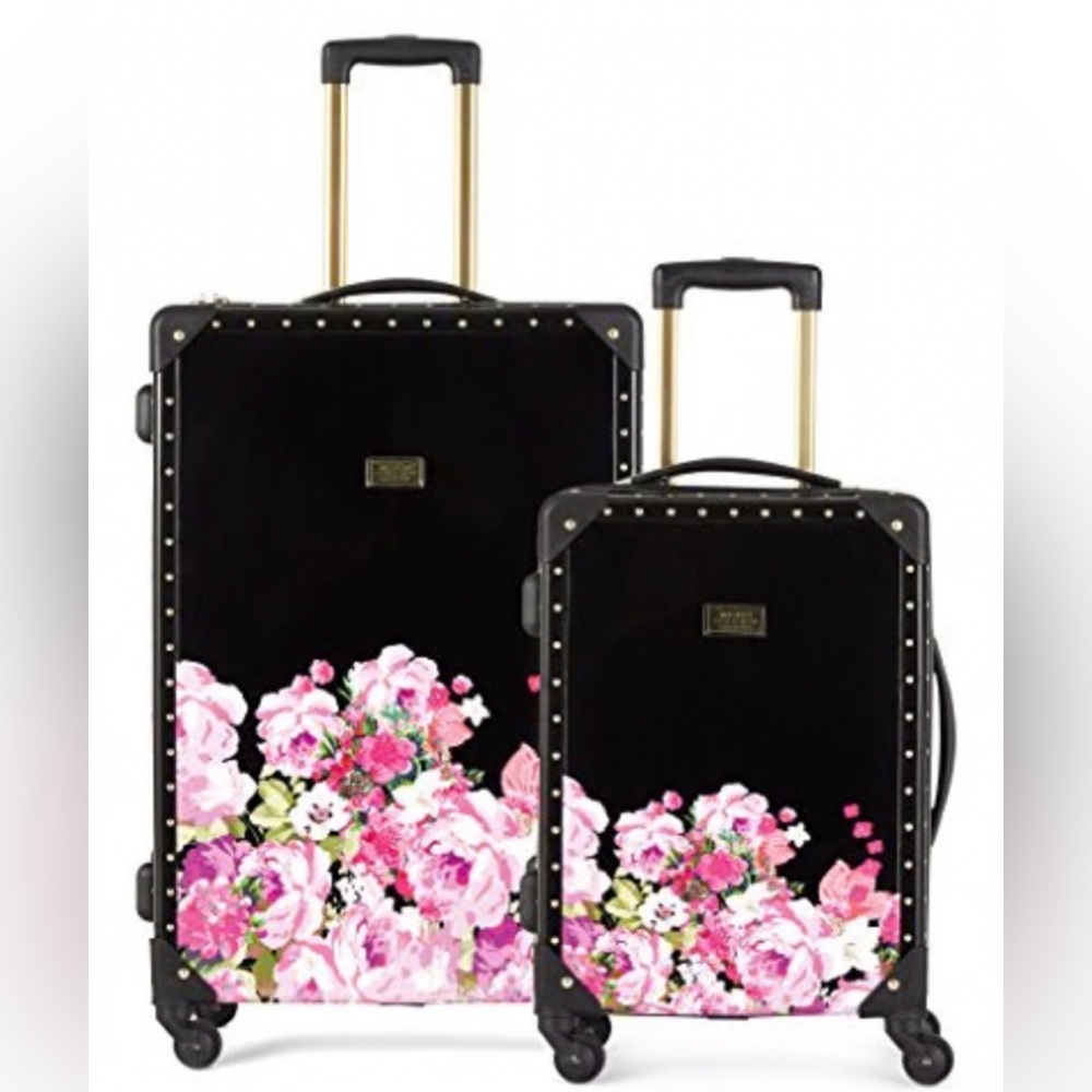 *******ISO****** Black and Pink Floral Rolling Luggage Set